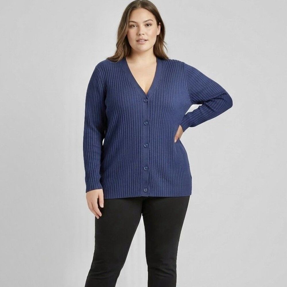 Lane Bryant Ribbed V-neck button-front Cardigan Sweater Long Sleeve Sz 14/16 1X